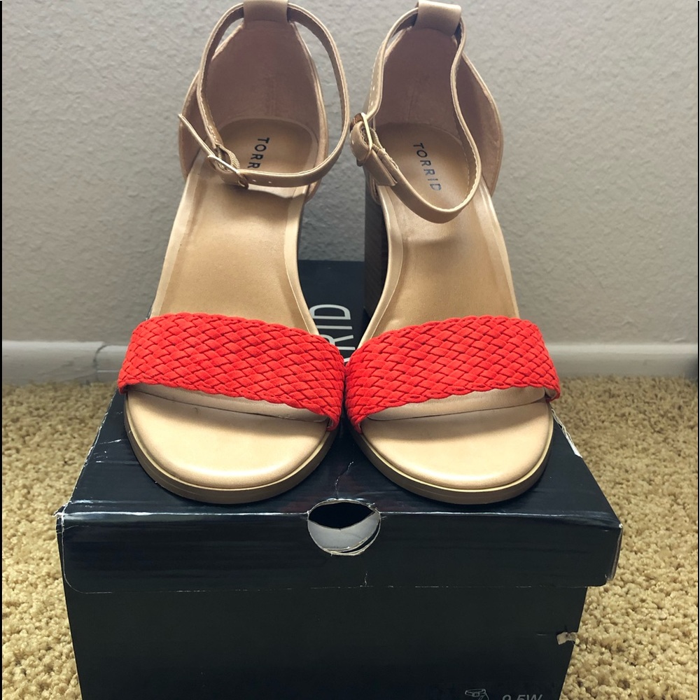Torrid Tan and Red Block Heels